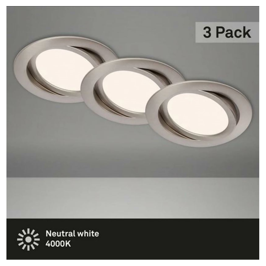 Briloner 7116-432 - CONJUNTO 3x Foco de encastrar de casa de banho LED FLAT IN LED/9W/230V IP23