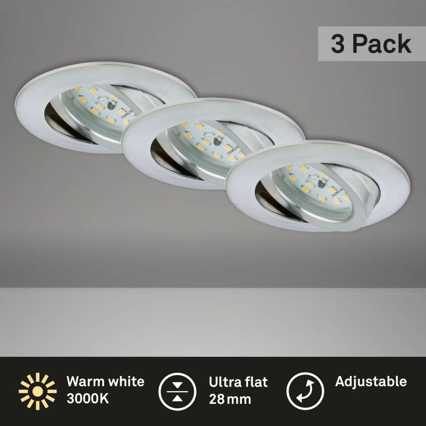 Briloner 7209-039 - Conjunto de 3 luminárias LED de embutir para casa de banho ATTACH LED/5W/230V IP23 cromado mate