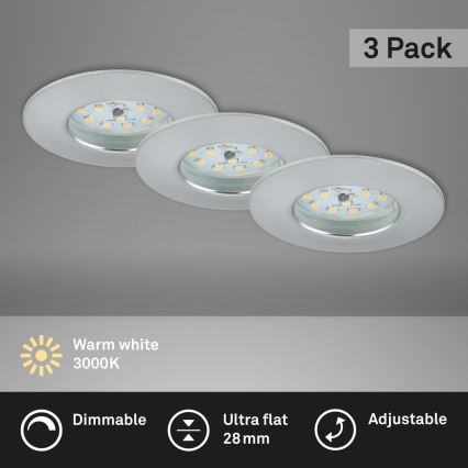 Briloner 7231-039 - Conjunto com 3 focos LED dimmerizáveis embutidos para casa de banho, LED/5,5W/230V IP44, cromado mate
