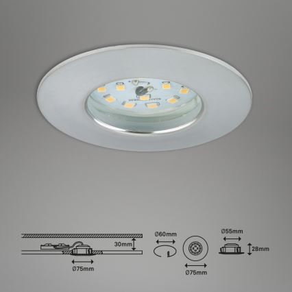 Briloner 7231-039 - Conjunto com 3 focos LED dimmerizáveis embutidos para casa de banho, LED/5,5W/230V IP44, cromado mate