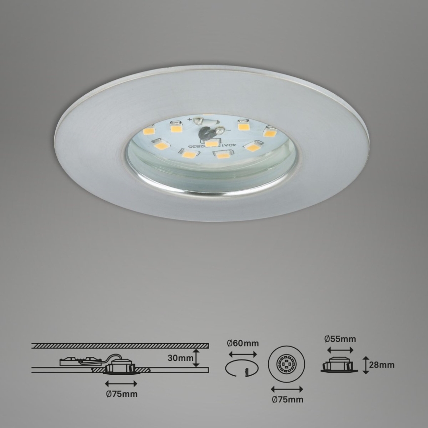 Briloner 7231-039 - Conjunto com 3 focos LED dimmerizáveis embutidos para casa de banho, LED/5,5W/230V IP44, cromado mate