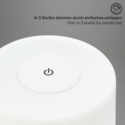 Briloner 7420016 - Candeeiro de mesa tátil LED para exterior com regulação LED/4W/5V IP44 3000K branco