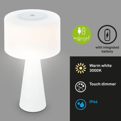 Briloner 7420016 - Candeeiro de mesa tátil LED para exterior com regulação LED/4W/5V IP44 3000K branco