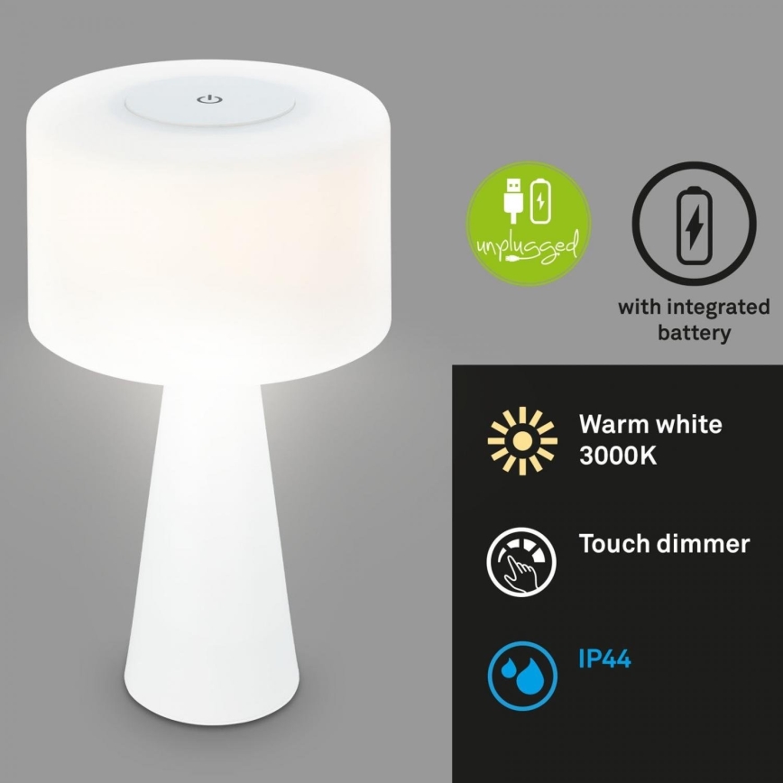 Briloner 7420016 - Candeeiro de mesa tátil LED para exterior com regulação LED/4W/5V IP44 3000K branco