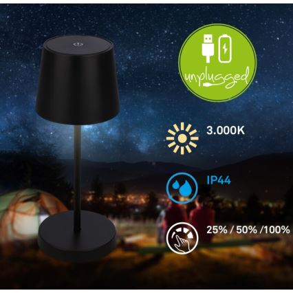Briloner 7423015 - LED Regulação recarregável exterior candeeiro de mesa LED/2,6W/5V IP44 2000 mAh preto