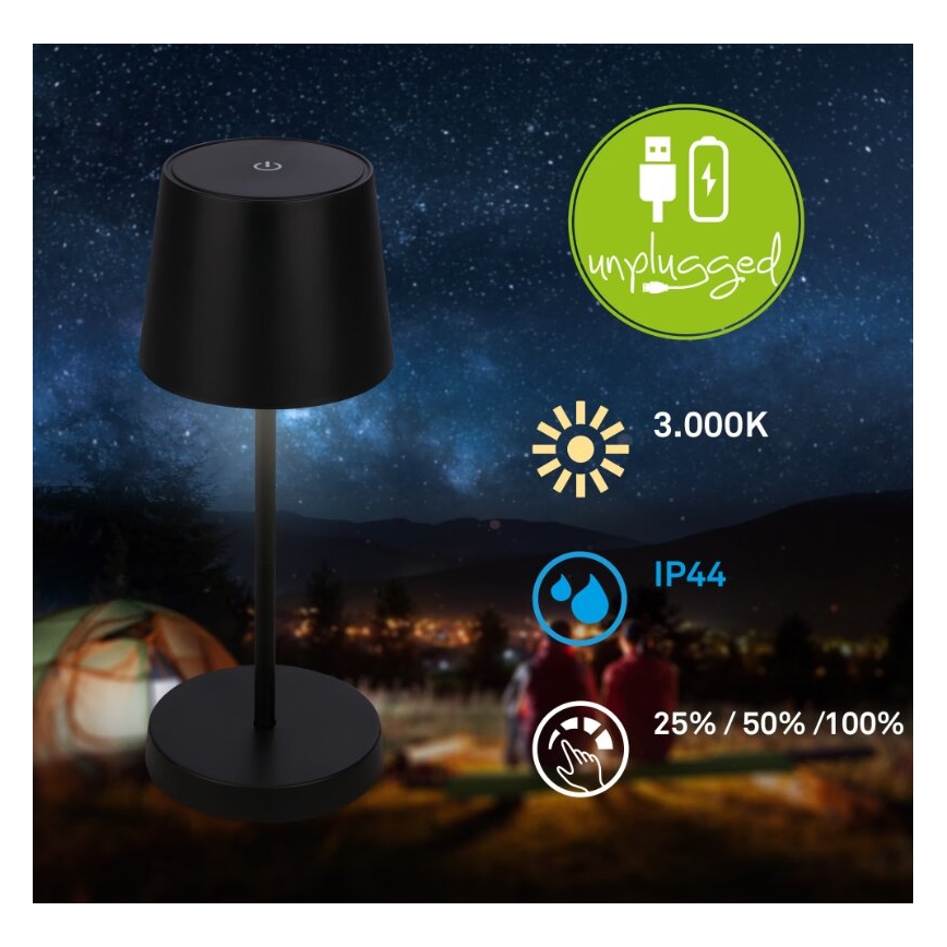Briloner 7423015 - LED Regulação recarregável exterior candeeiro de mesa LED/2,6W/5V IP44 2000 mAh preto