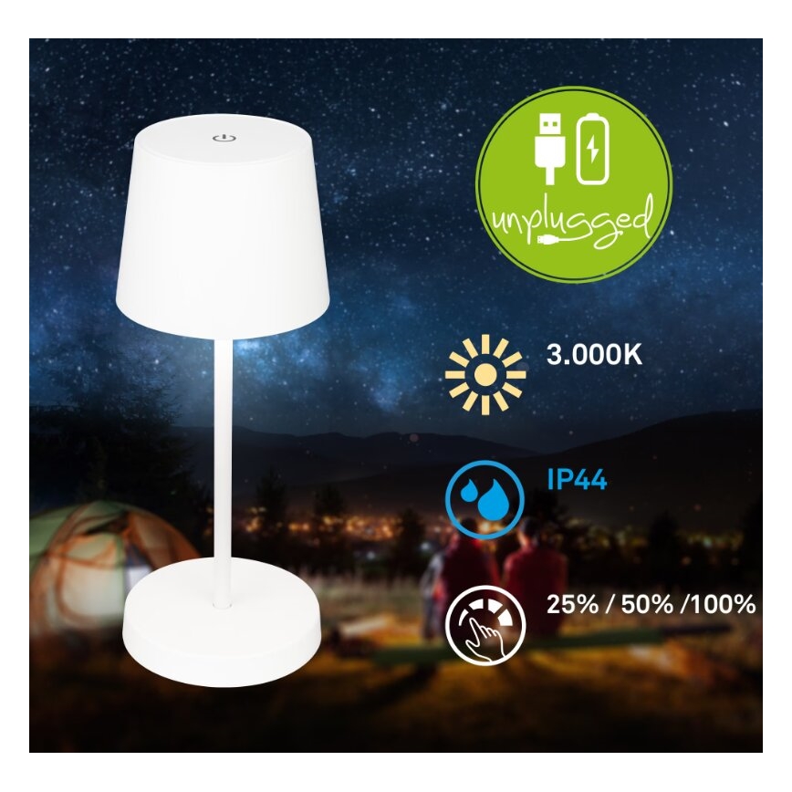 Briloner 7423016 - Candeeiro de mesa para exterior LED com regulação LED/2,6W/5V IP44 branco