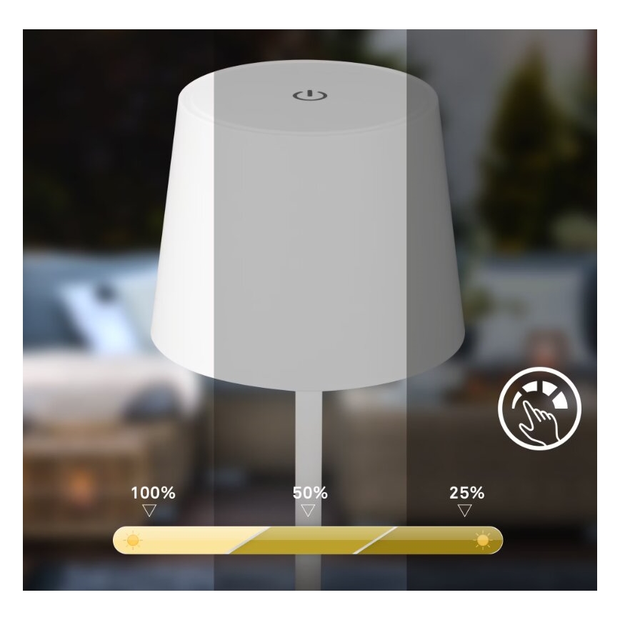 Briloner 7423016 - Candeeiro de mesa para exterior LED com regulação LED/2,6W/5V IP44 branco