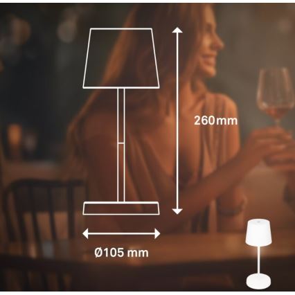 Briloner 7423016 - Candeeiro de mesa para exterior LED com regulação LED/2,6W/5V IP44 branco