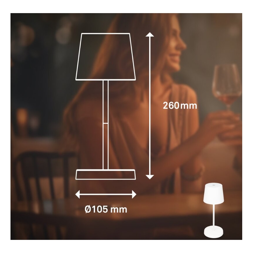Briloner 7423016 - Candeeiro de mesa para exterior LED com regulação LED/2,6W/5V IP44 branco