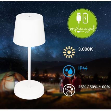 Briloner 7423016 - Lâmpada de mesa exterior recarregável LED regulável LED/2,6W/5V 2000mAh IP44 branca