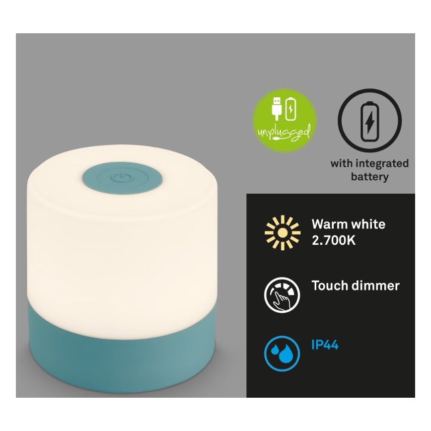 Briloner 7461010 - Candeeiro de mesa para exterior LED com regulação LED/2W/5V IP44 azul