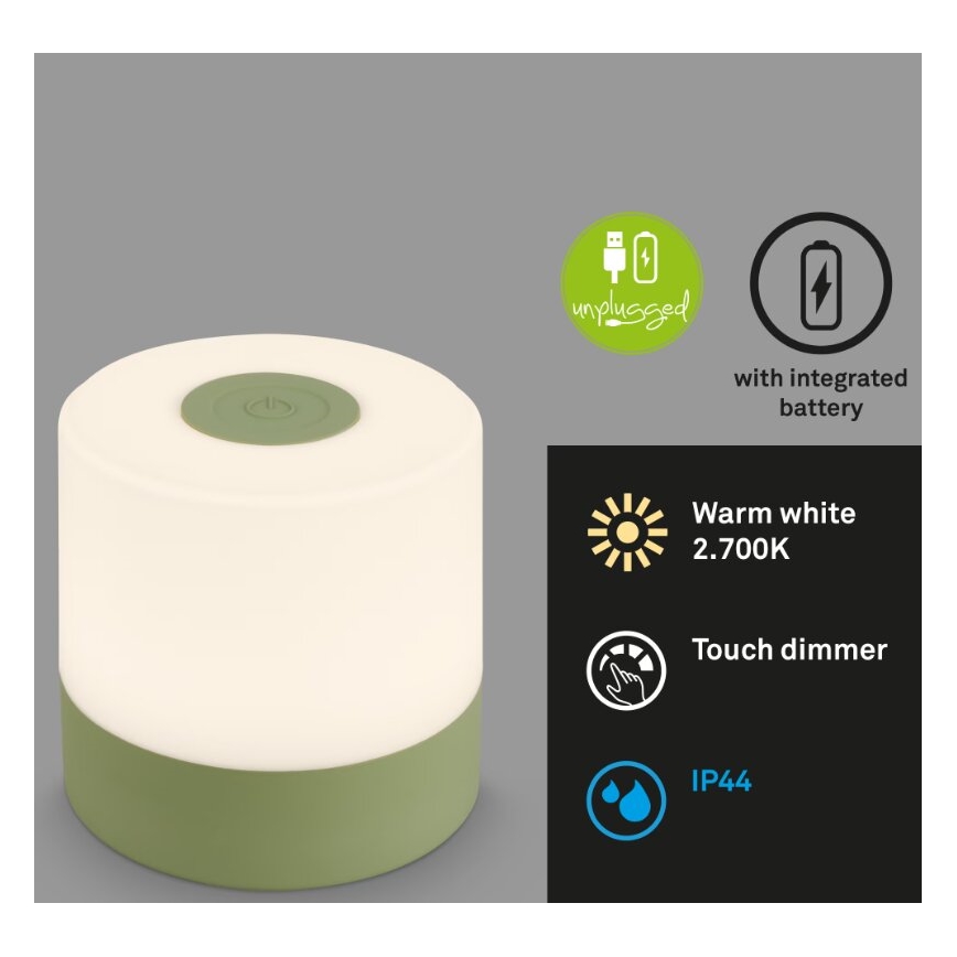 Briloner 7461019 - Candeeiro de mesa para exterior LED com regulação LED/2W/5V IP44 verde