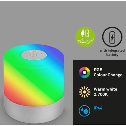 Briloner 7462014 - Candeeiro de mesa LED RGB para exterior  LED/1,5W/5V IP44 cromado mate