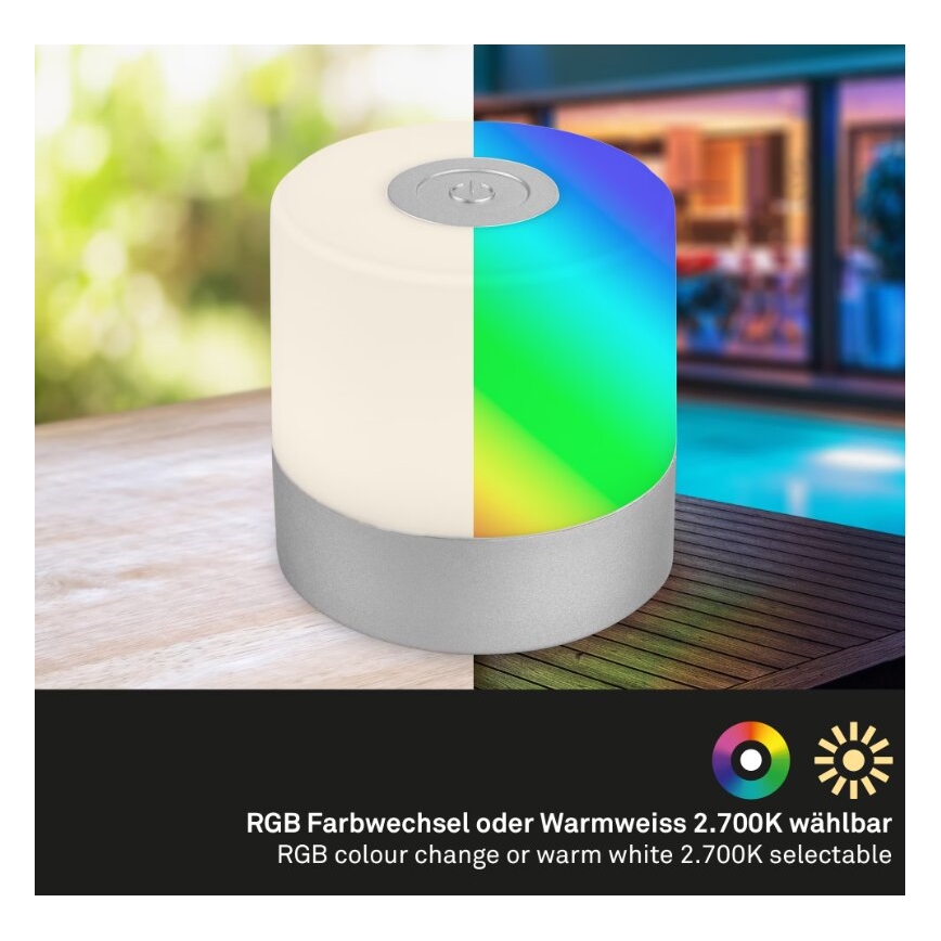Briloner 7462014 - Candeeiro de mesa LED RGB para exterior  LED/1,5W/5V IP44 cromado mate