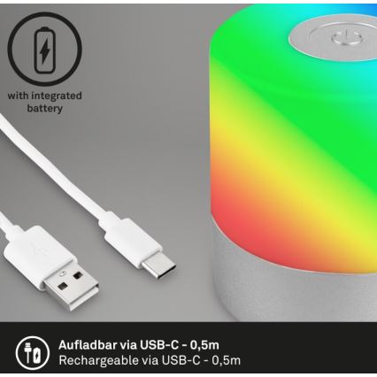 Briloner 7462014 - Candeeiro de mesa LED RGB para exterior  LED/1,5W/5V IP44 cromado mate