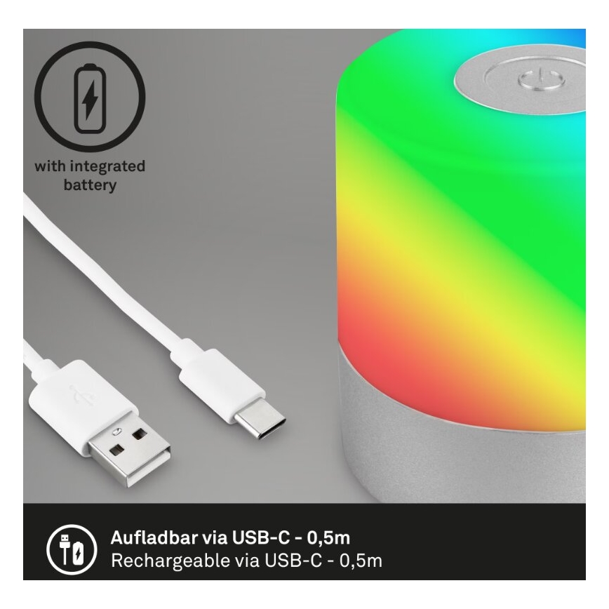 Briloner 7462014 - Candeeiro de mesa LED RGB para exterior  LED/1,5W/5V IP44 cromado mate