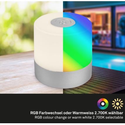 Briloner 7462014 - LED RGB Recarregável exterior candeeiro de mesa LED/1,5W/5V IP44 1200 mAh cromado mate