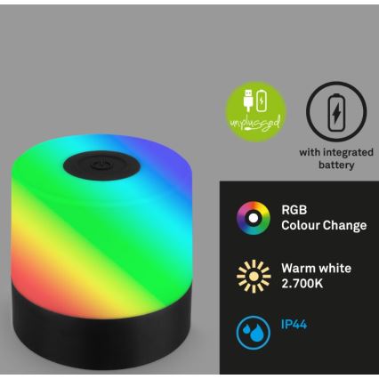 Briloner 7462015 - Candeeiro de mesa de exterior LED RGB com regulação LED/1,5W/5V IP44 preto