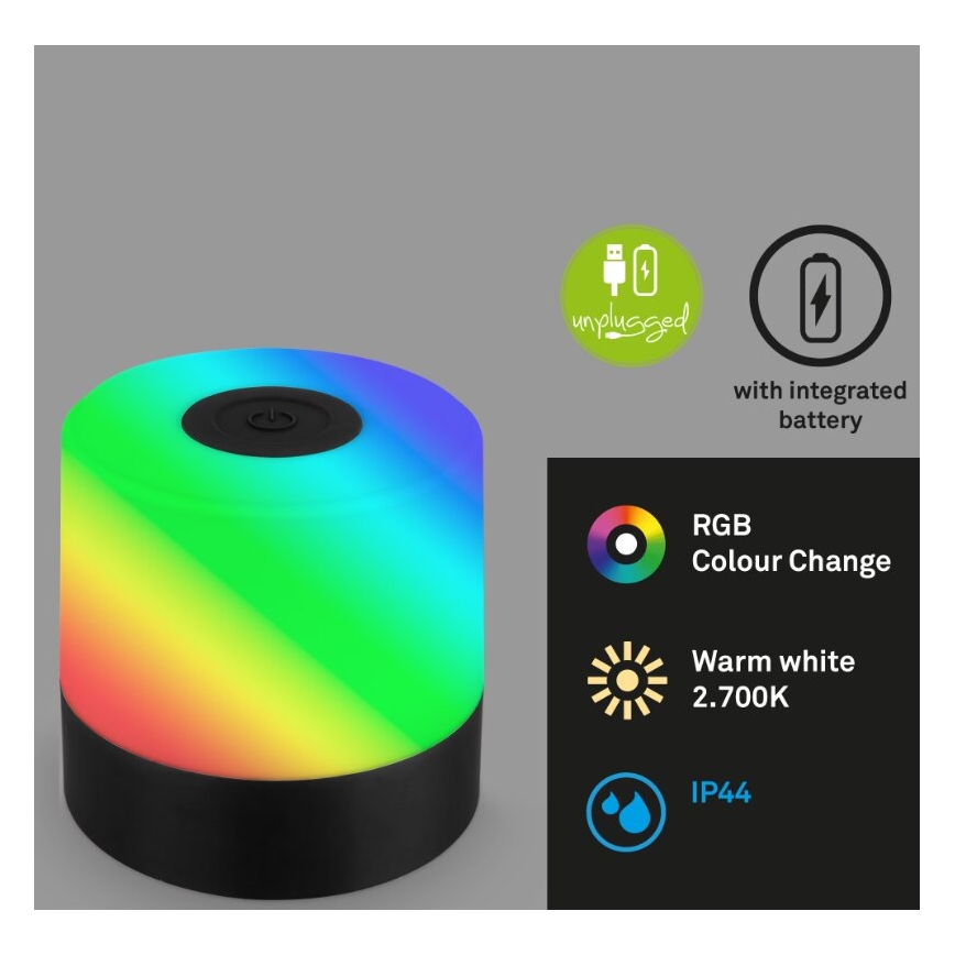 Briloner 7462015 - Candeeiro de mesa de exterior LED RGB com regulação LED/1,5W/5V IP44 preto