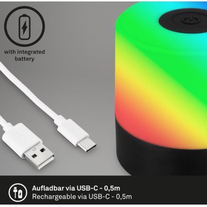 Briloner 7462015 - Candeeiro de mesa de exterior LED RGB com regulação LED/1,5W/5V IP44 preto