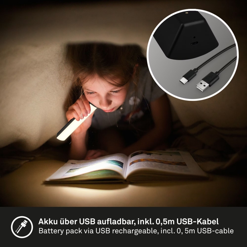Briloner 7474-015 - Candeeiro de mesa para exterior LED tátil com regulação 2em1 LED/7W/5V 2200 mAh USB 3000K IP44 preto