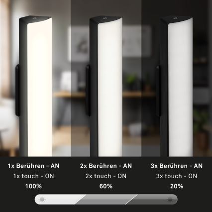Briloner 7474-015 - Candeeiro de mesa para exterior LED tátil com regulação 2em1 LED/7W/5V 2200 mAh USB 3000K IP44 preto