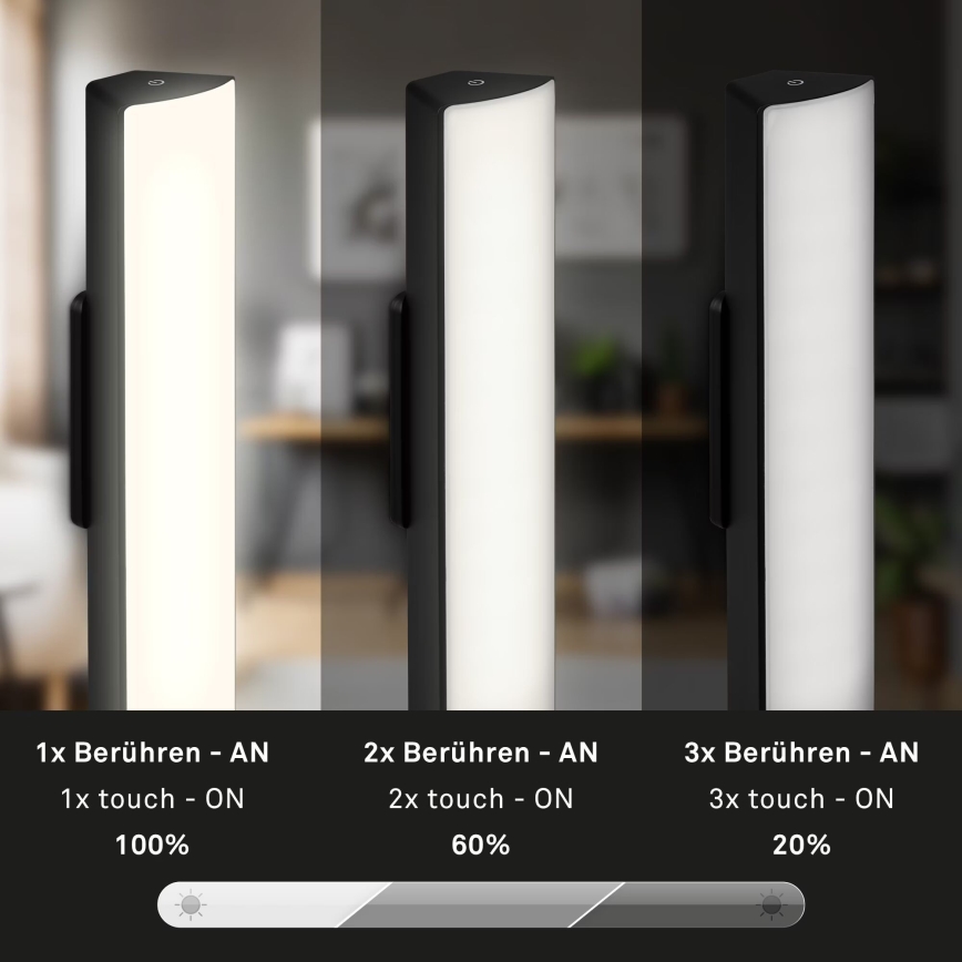 Briloner 7474-015 - Candeeiro de mesa para exterior LED tátil com regulação 2em1 LED/7W/5V 2200 mAh USB 3000K IP44 preto