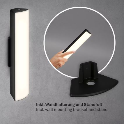 Briloner 7474-015 - Candeeiro de mesa para exterior LED tátil com regulação 2em1 LED/7W/5V 2200 mAh USB 3000K IP44 preto