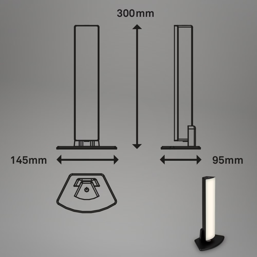 Briloner 7474-015 - Candeeiro de mesa para exterior LED tátil com regulação 2em1 LED/7W/5V 2200 mAh USB 3000K IP44 preto