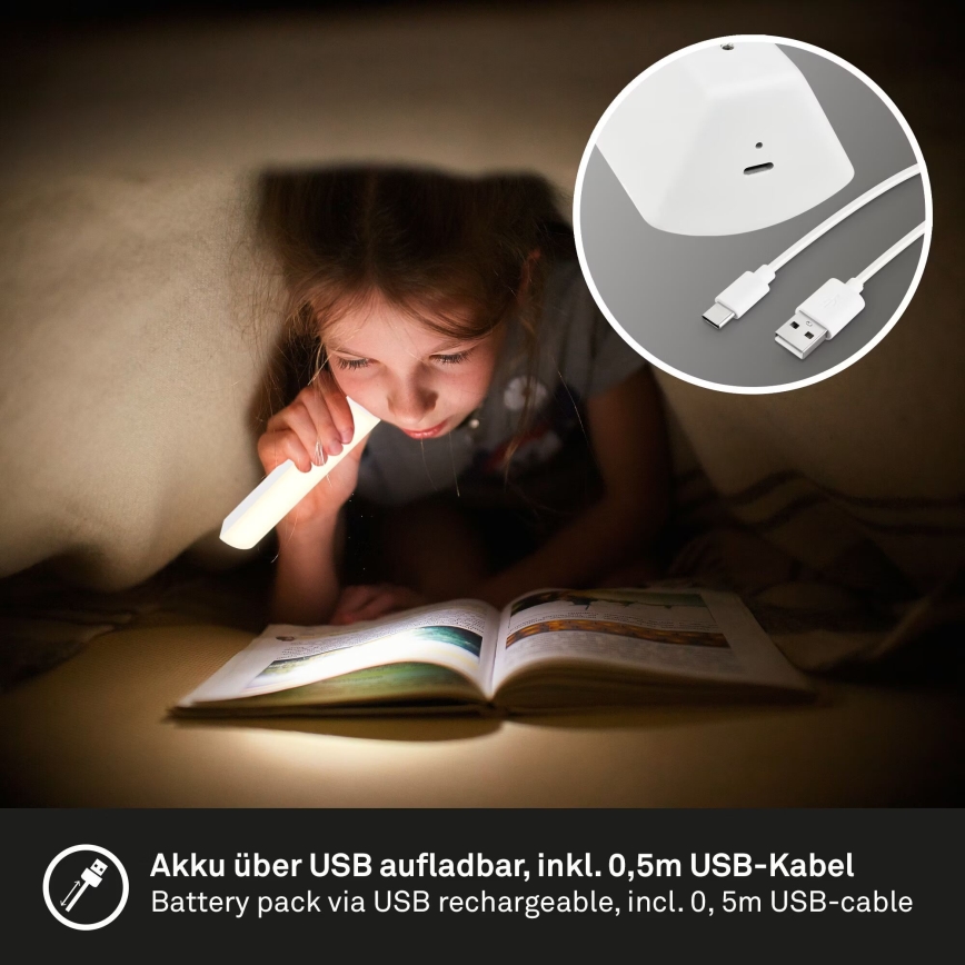 Briloner 7474-016 - Candeeiro de mesa tátil para exterior LED com regulação 2em1 LED/7W/5V 2x2200 mAh USB 3000K IP44 branco