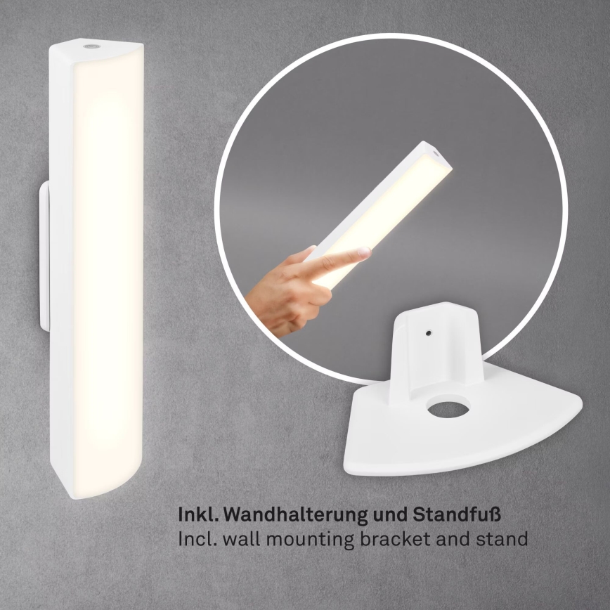 Briloner 7474-016 - Candeeiro de mesa tátil para exterior LED com regulação 2em1 LED/7W/5V 2x2200 mAh USB 3000K IP44 branco