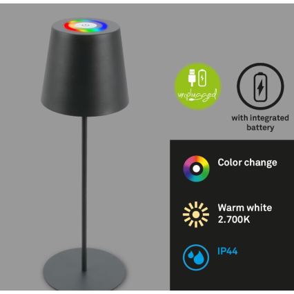 Briloner 7507015 - Candeeiro de mesa LED RGB para exterior com regulação 2em1 LED/2,5W/5V IP44 antracite