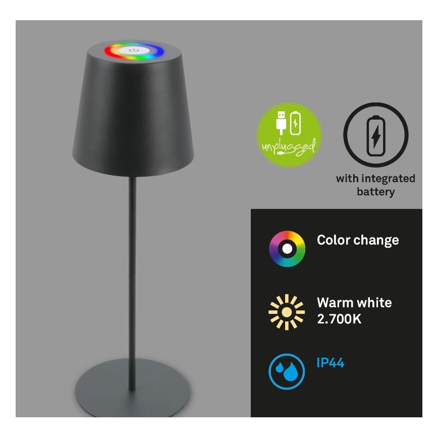 Briloner 7507015 - Candeeiro de mesa LED RGB para exterior com regulação 2em1 LED/2,5W/5V IP44 antracite