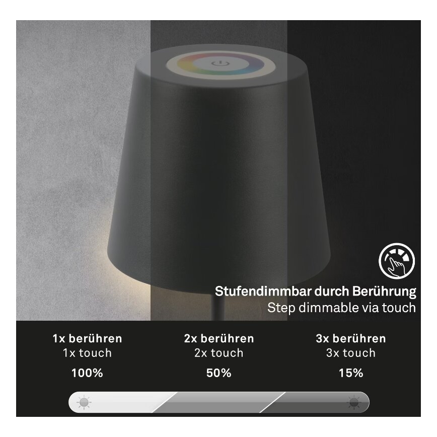 Briloner 7507015 - Candeeiro de mesa LED RGB para exterior com regulação 2em1 LED/2,5W/5V IP44 antracite