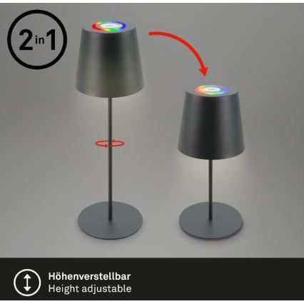 Briloner 7507015 - Candeeiro de mesa LED RGB para exterior com regulação 2em1 LED/2,5W/5V IP44 antracite