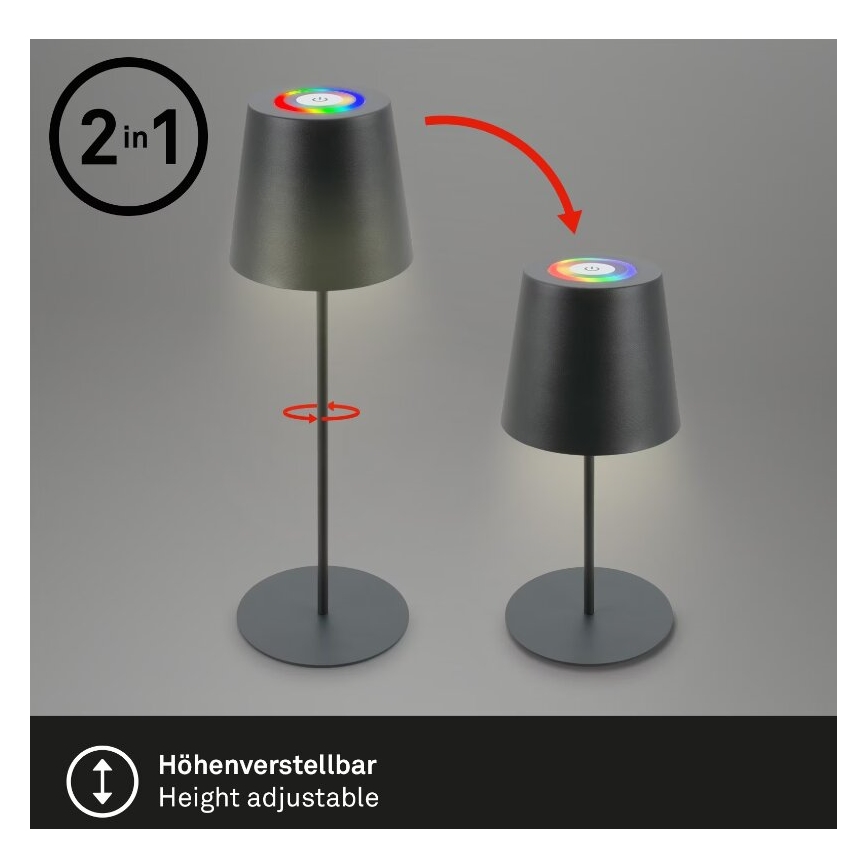 Briloner 7507015 - Candeeiro de mesa LED RGB para exterior com regulação 2em1 LED/2,5W/5V IP44 antracite