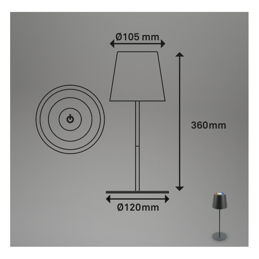Briloner 7507015 - Candeeiro de mesa LED RGB para exterior com regulação 2em1 LED/2,5W/5V IP44 antracite