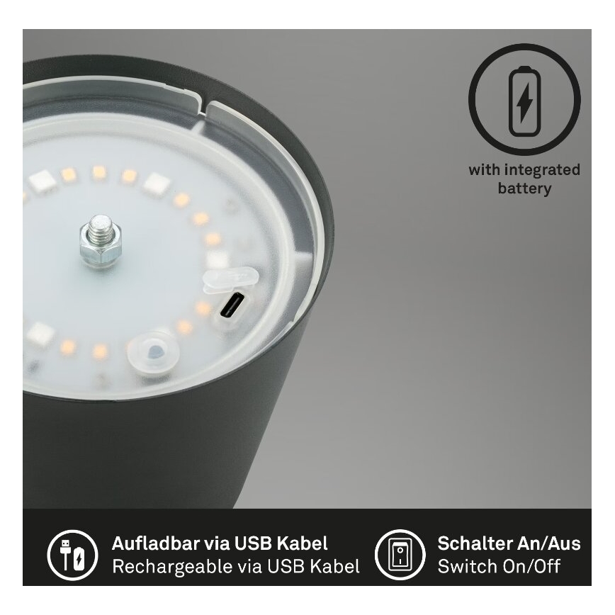 Briloner 7507015 - Lâmpada de mesa exterior recarregável LED RGB regulável 2 em 1 LED/2,5W/5V IP44 antracite