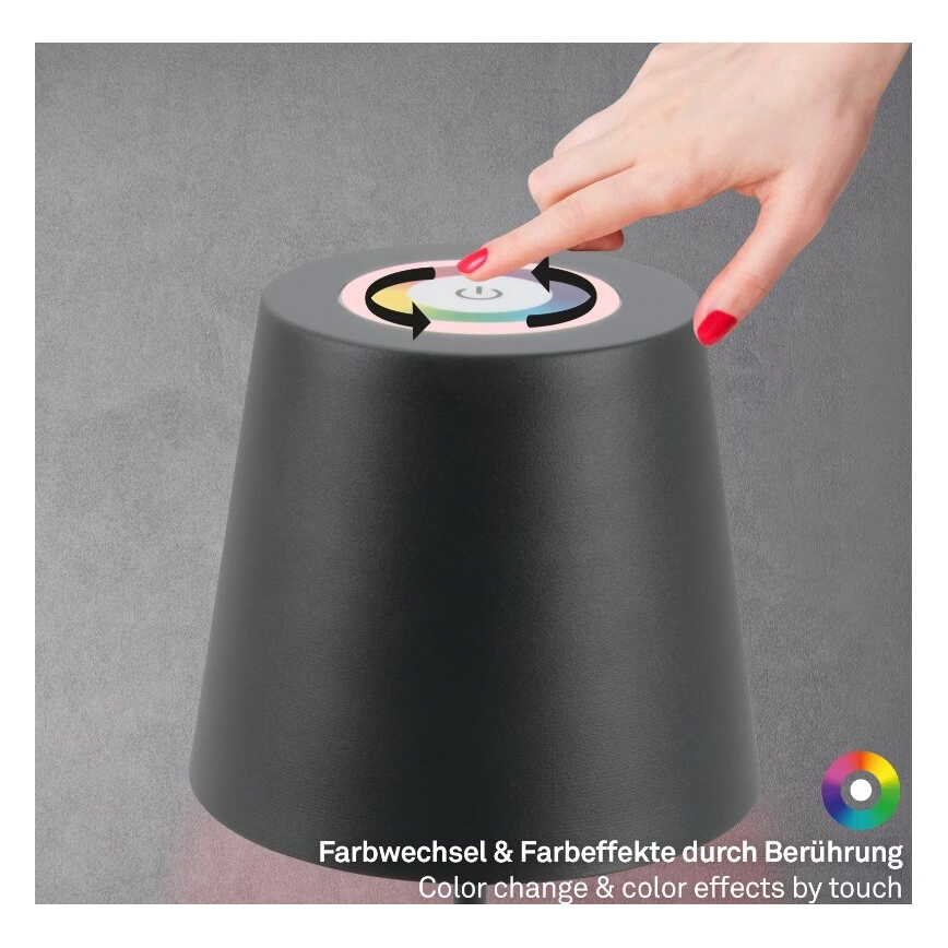 Briloner 7507015 - Lâmpada de mesa exterior recarregável LED RGB regulável 2 em 1 LED/2,5W/5V IP44 antracite