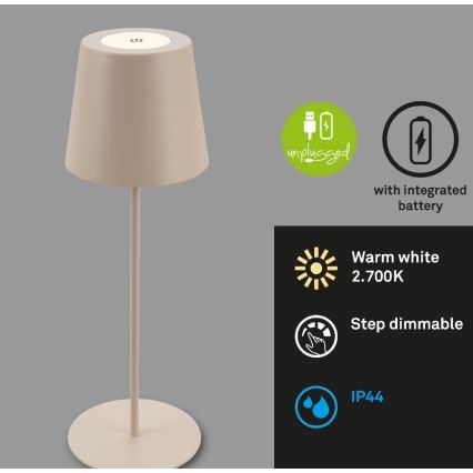 Briloner 7508011 - Candeeiro de mesa LED para exterior com regulação 2em1 LED/2,5W/5V IP44 bege