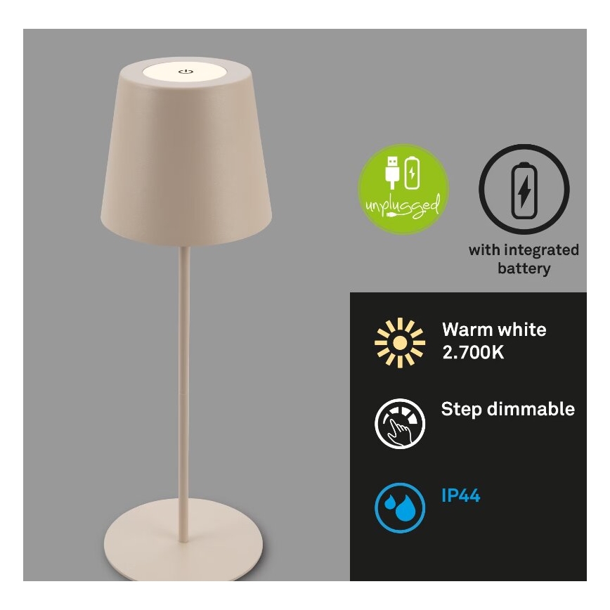 Briloner 7508011 - Candeeiro de mesa LED para exterior com regulação 2em1 LED/2,5W/5V IP44 bege