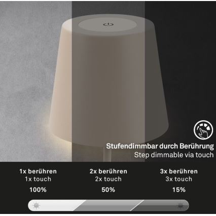 Briloner 7508011 - Candeeiro de mesa LED para exterior com regulação 2em1 LED/2,5W/5V IP44 bege