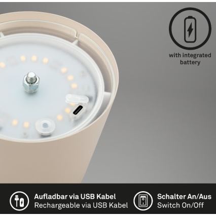 Briloner 7508011 - Candeeiro de mesa LED para exterior com regulação 2em1 LED/2,5W/5V IP44 bege