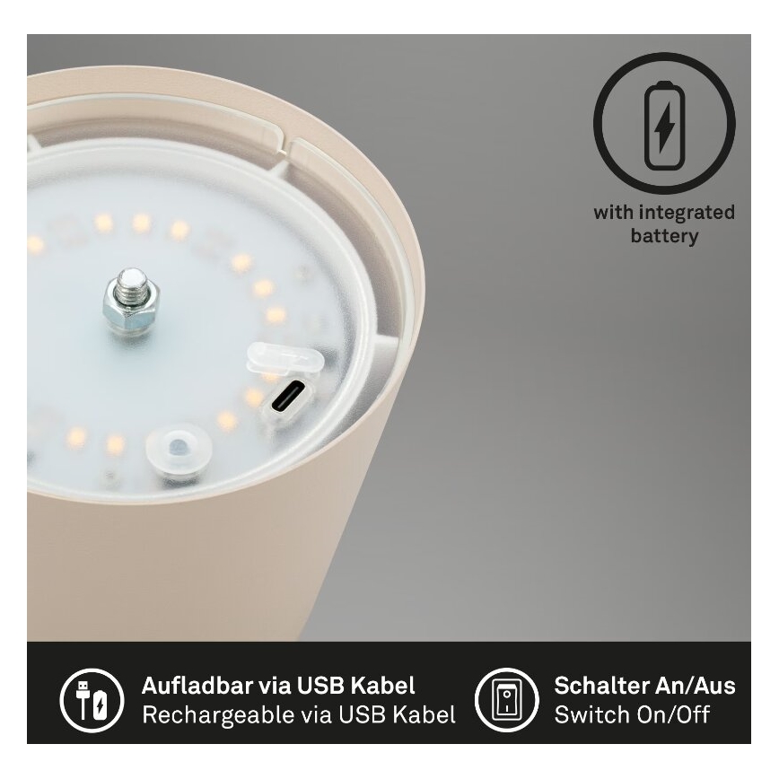 Briloner 7508011 - Candeeiro de mesa LED para exterior com regulação 2em1 LED/2,5W/5V IP44 bege
