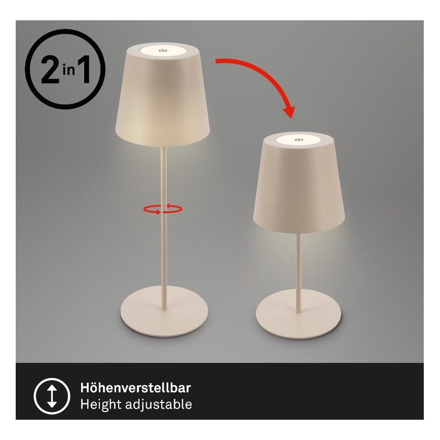 Briloner 7508011 - Candeeiro de mesa LED para exterior com regulação 2em1 LED/2,5W/5V IP44 bege