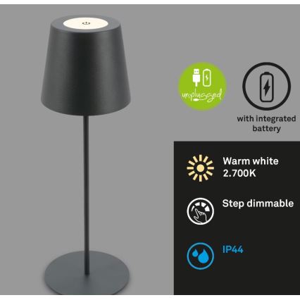 Briloner 7508015 - Candeeiro de mesa LED para exterior com regulação 2em1 LED/2,5W/5V IP44 antracite