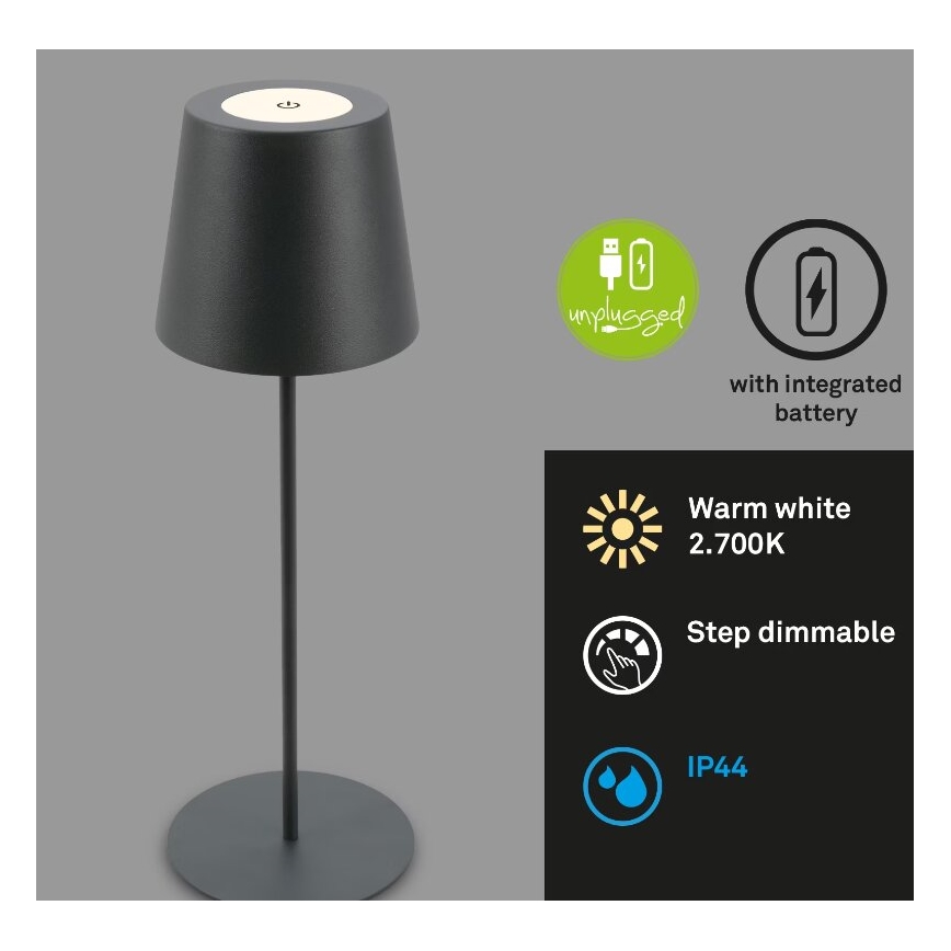 Briloner 7508015 - Candeeiro de mesa LED para exterior com regulação 2em1 LED/2,5W/5V IP44 antracite