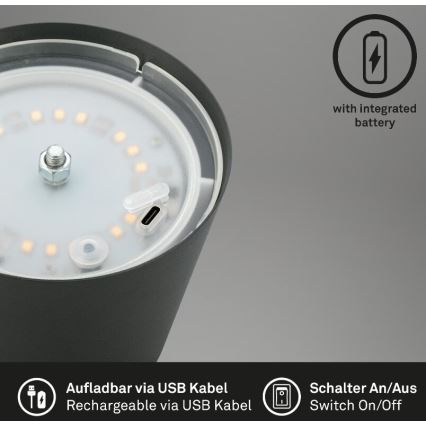 Briloner 7508015 - Candeeiro de mesa LED para exterior com regulação 2em1 LED/2,5W/5V IP44 antracite