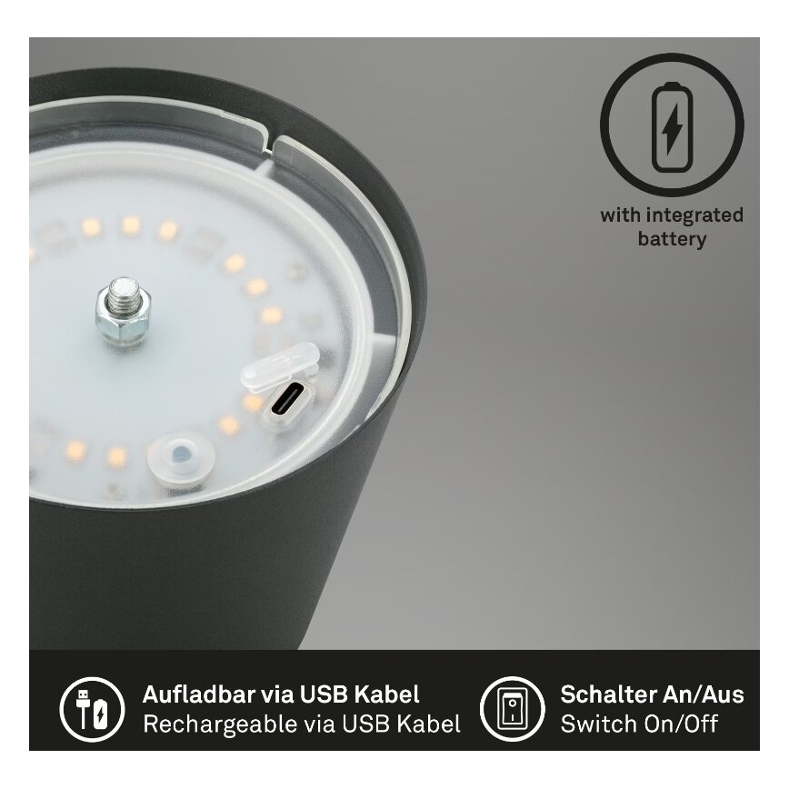 Briloner 7508015 - Candeeiro de mesa LED para exterior com regulação 2em1 LED/2,5W/5V IP44 antracite